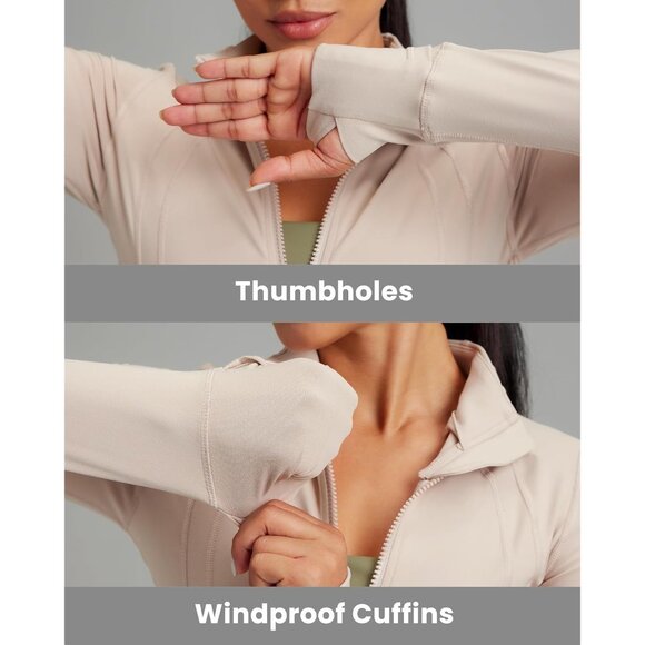 Brand New Women Almond Polyamide Zip Up BBL Fit Workout Yoga Jacket Long Sleeve - Picture 5 of 8